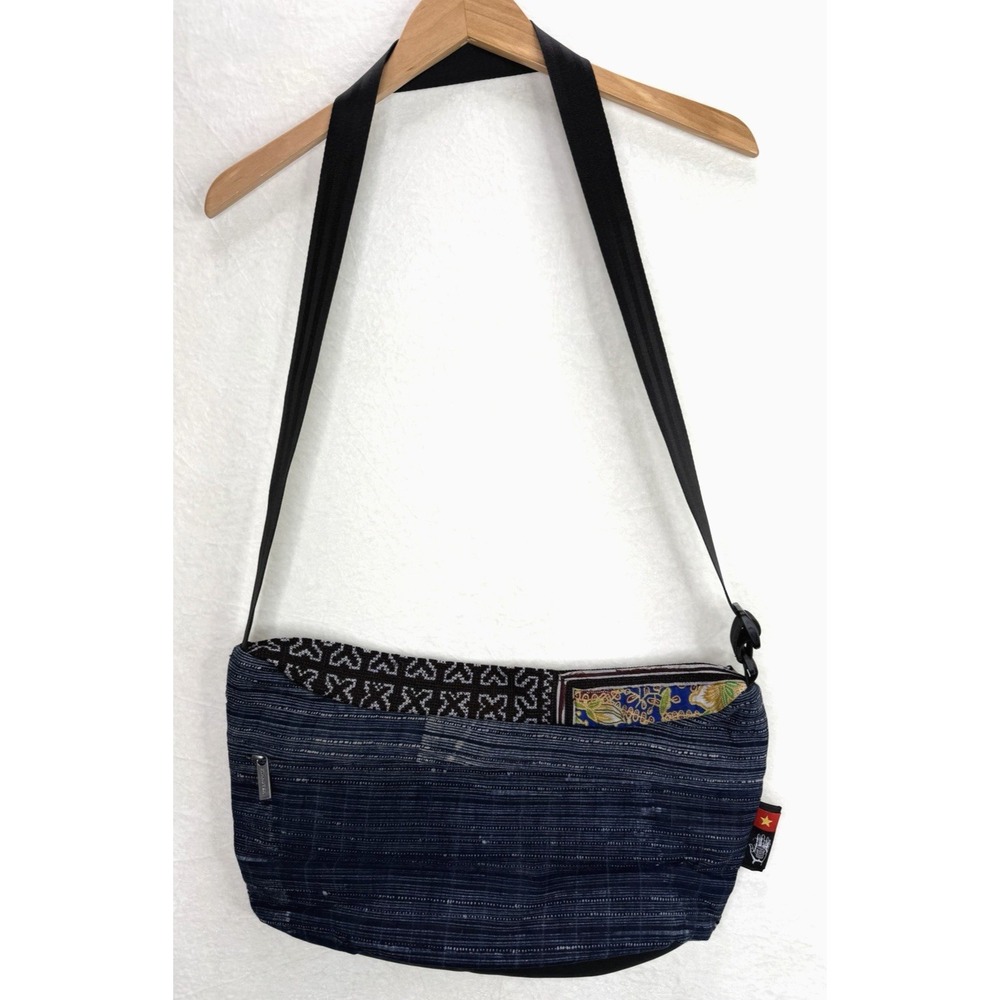 Ethnotek Unisex Bagan Satchel Sling Crossbody Bag Indigo Pattern Vietnam Large